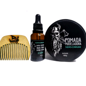 Kit 1 Óleo Para Barba + 1 Pomada Modeladora Sensorium + 1 Pente DrakkarBR